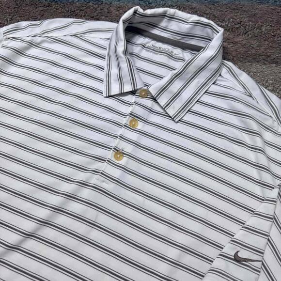 Nike Golf Dri-Fit Polo Shirt Mens XL White Gray Striped Short Sleeve Performance - Picture 1 of 8